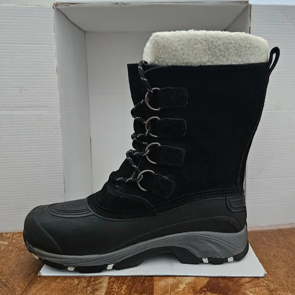 Lands End Boots Mens 8D Black Suede Insulated Snow Mid Calf Lace Up 394765